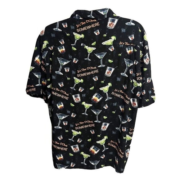 Vintage Big Dogs Men Black Hawaiian Aloha Button Front Shirt XL Pocket Cocktails - Picture 2 of 7